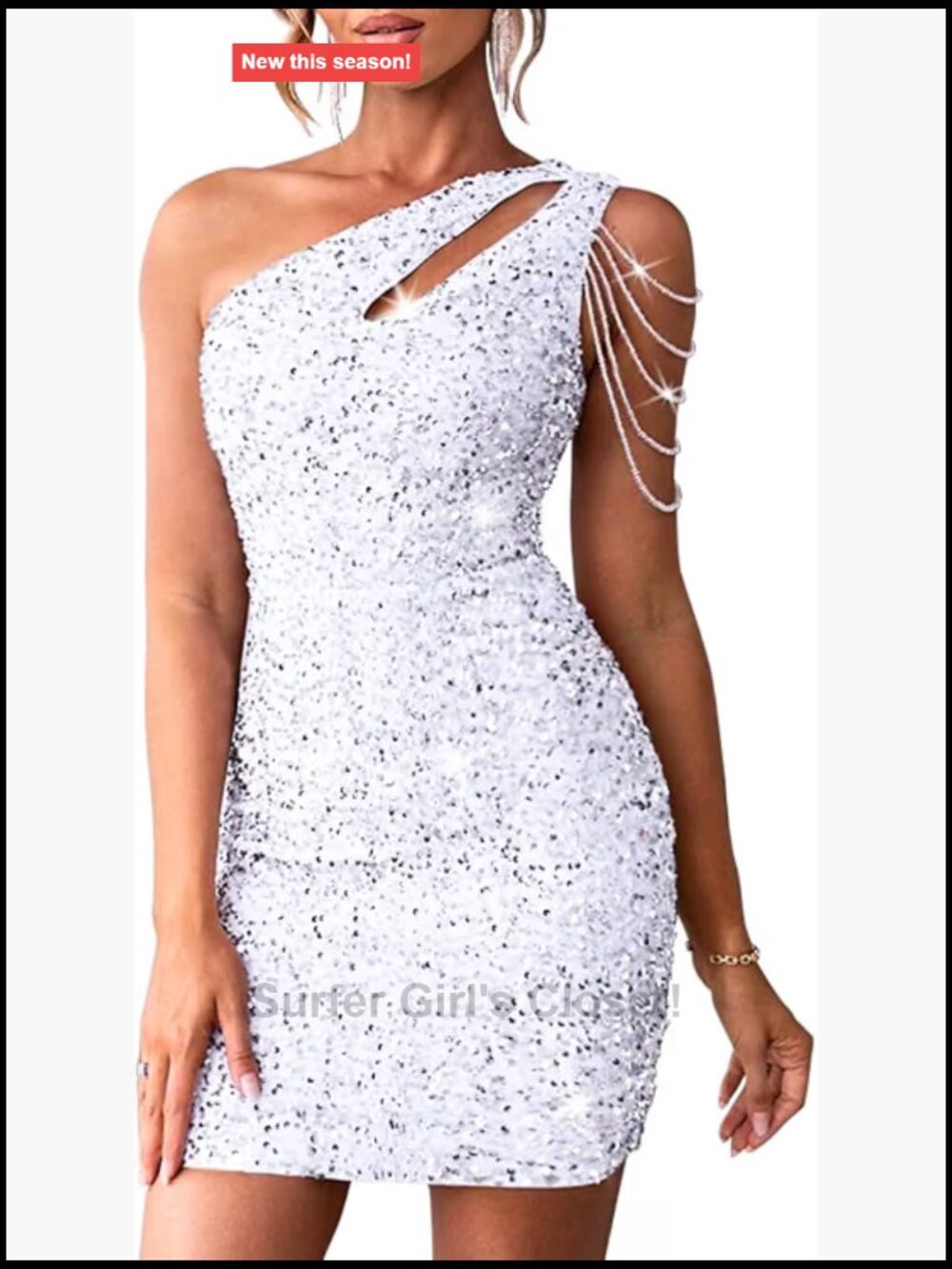 Sequin Velvet One Shoulder Cut Out Mini Dress Bodycon Sparkly Party Gown